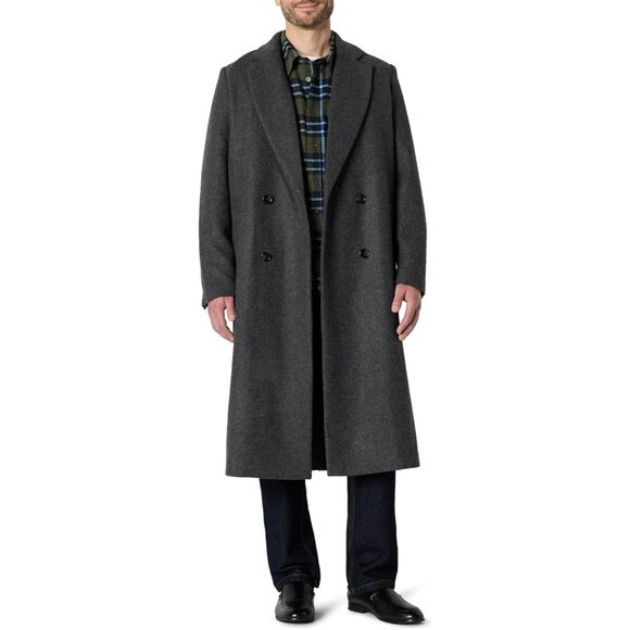 Men's Charcoal Relaxed-fit Double Breasted Imported Wool Blend Long Line Topcoat